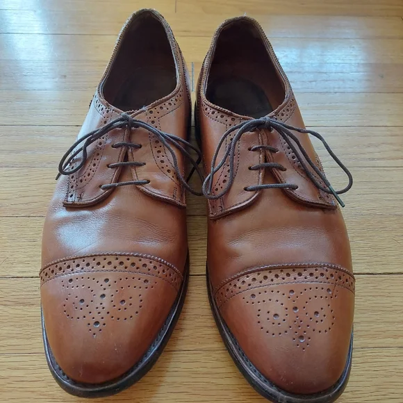 EUC Mens Allen Edmonds Leather Shoes Sanford British Tan Lace Up Size 13 E - Picture 3 of 13